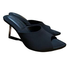 Good American EUC! Black Neoprene Clear Lucite Pointed Open-Toe Wedge Heels